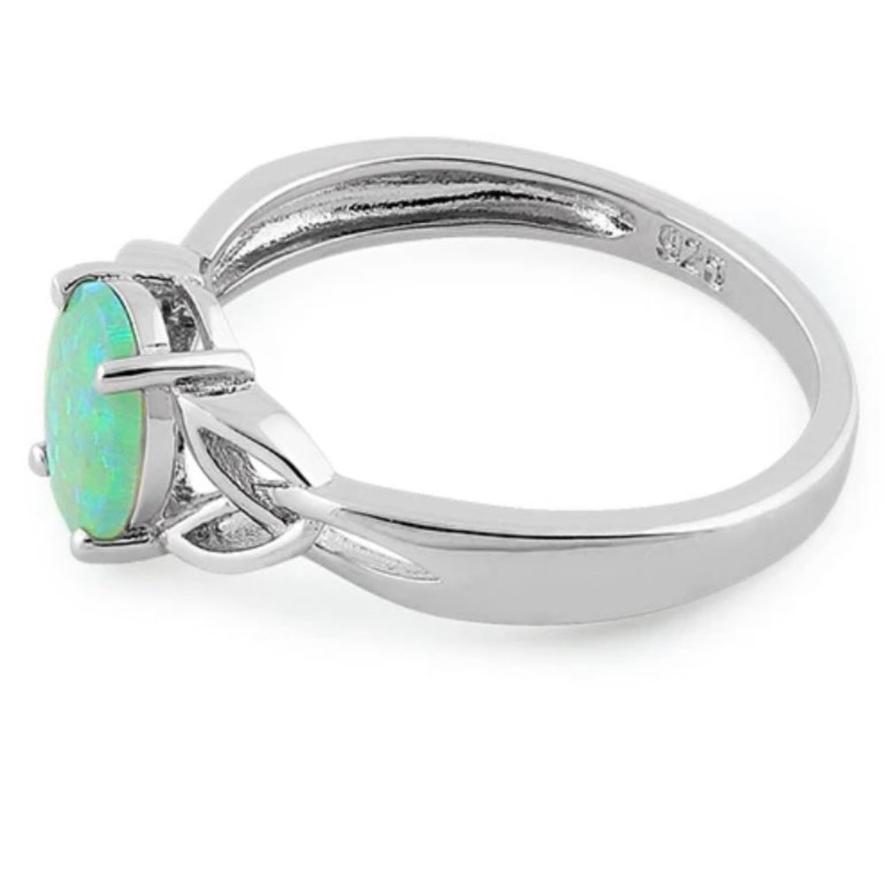 925 STERLING SILVER Lab Created Green Fire Opal Ring - Picture 15 of 16